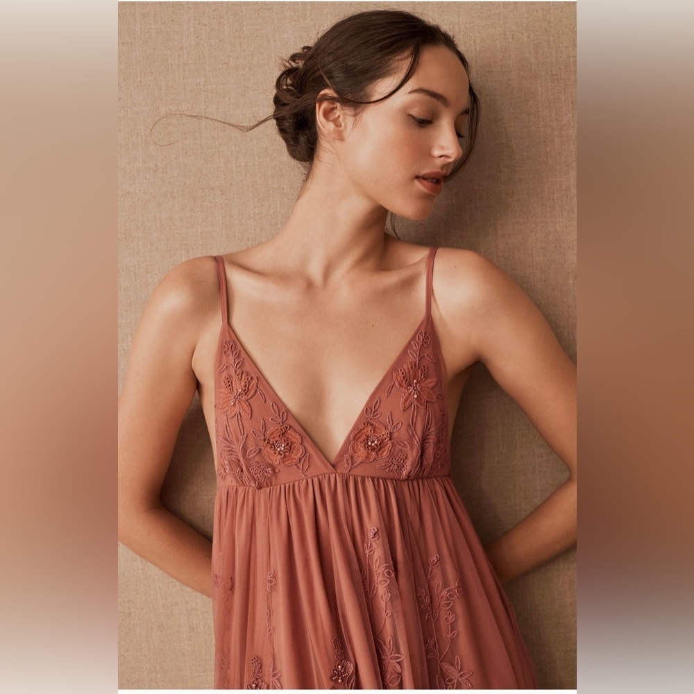 Anthropologie BHLDN Jules beaded maxi dress in size 8, color terracotta